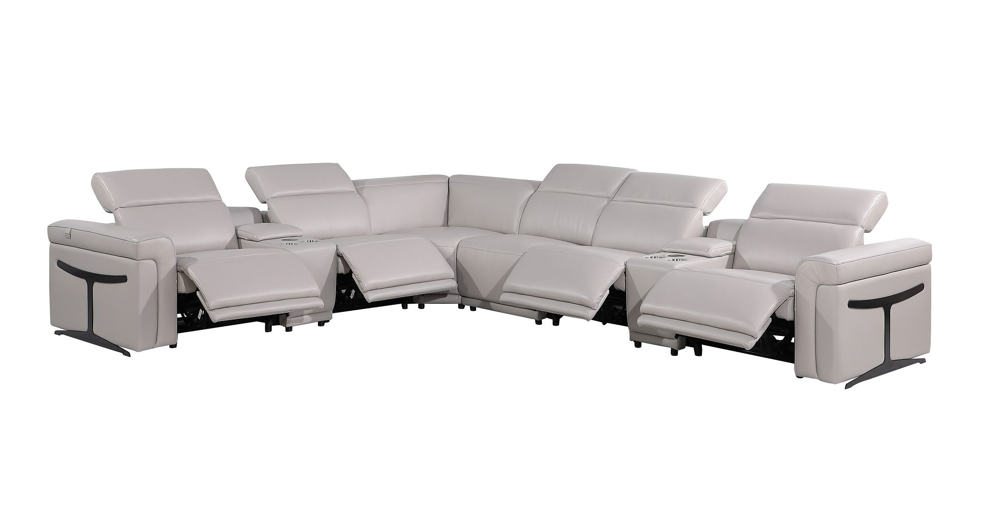 1126 Divanitalia 8-Piece L-Shaped Sectional Sofa in Top Grain Italian Leather with 4 Power Recliners & Power Headrests