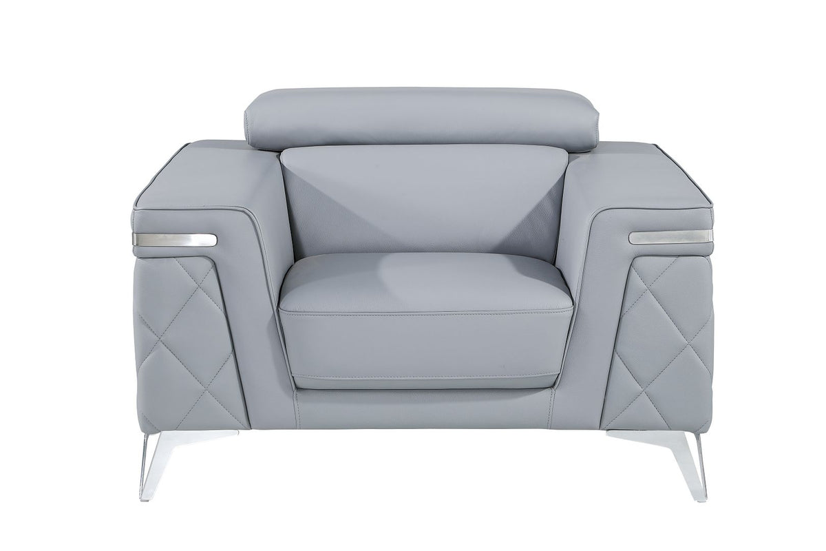 1140 Divanitalia Chair with Adjustable Headrest in Top-grain Italian Leather - Light Blue - SKU 1140-LT-BLUE-CH