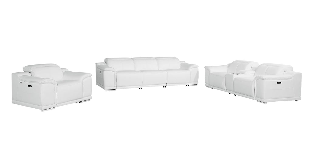 9762 Divanitalia 7-Piece Modular Power Reclining Sofa, Loveseat and Chair Set with 5 Power Recliners in Top Grain Italian Leather - White - SKU 9762-WHITE-7.5-HT-3PC - view 3