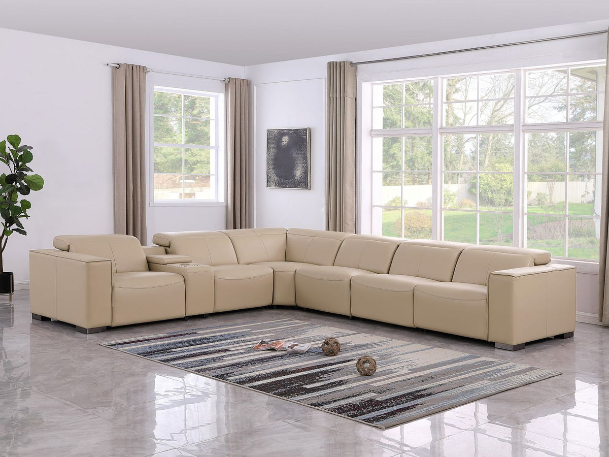 1208 7 Piece L-Shaped Leather Reclining Sectional Sofa with 3 Power Recliners - Beige - SKU 1208-BEIGE-7PC-3PWR-SECTIONAL-GROUP