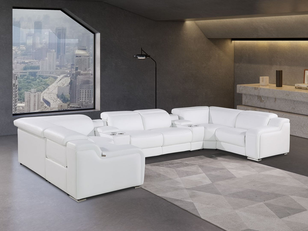 1116 Divanitalia 8-Piece U-Shaped Sectional Sofa in Top Grain Italian Leather with 4 Power Recliners & Power Headrests - White - SKU 1116-WHITE-8PC-4PWR-U-SECTIONAL-GROUP