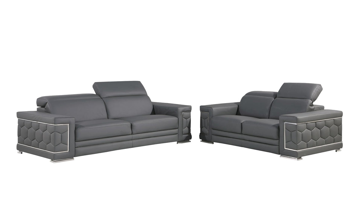 296 Modern Genuine Leather 2-Piece Sofa Set - Grey - SKU 296-GREY-2PC - view 2