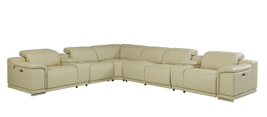 9762 Divanitalia 8-Piece L-Shaped Top Grain Italian Leather Sectional Sofa with 3 Power Recliners