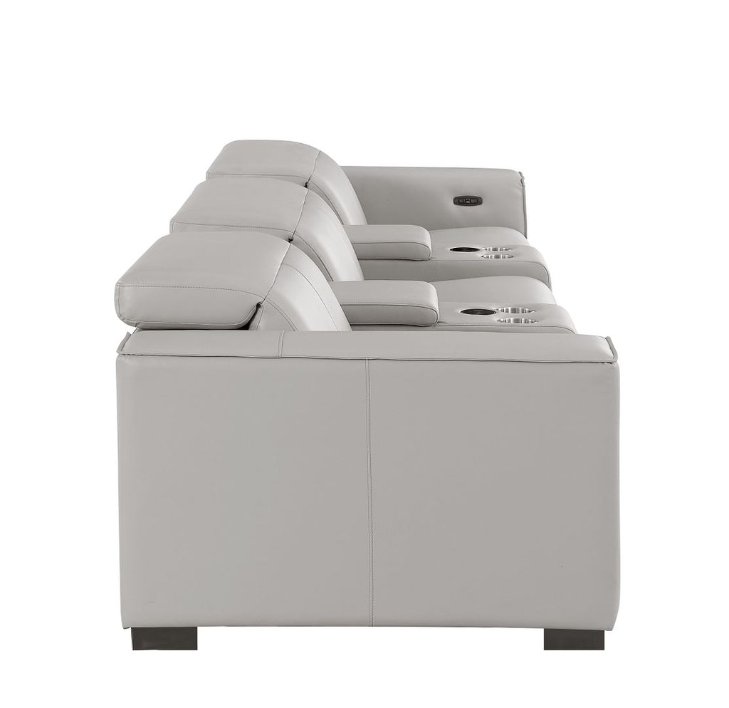 1208 Leather Sofa with 3 Power Recliners and Two Storage Consoles
