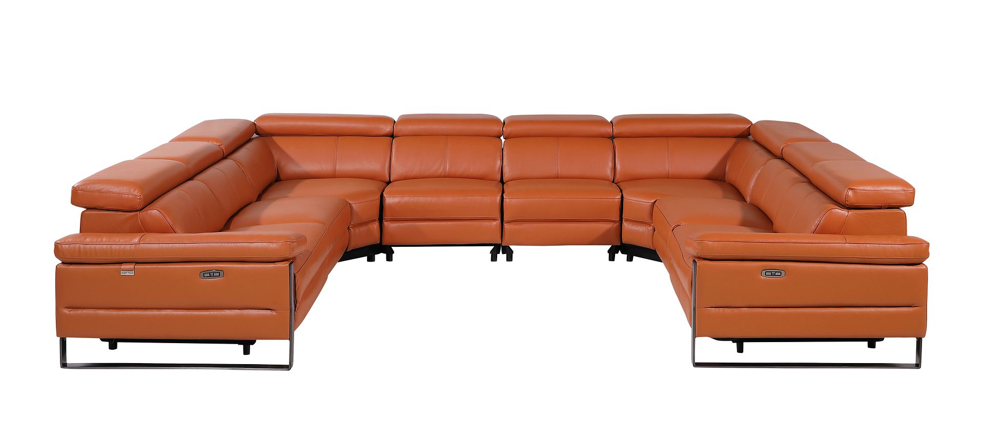 1246 Divanitalia 8-Piece U-Shaped Modular Power Reclining Sectional Sofa with 4 Power Recliners and Power Headrests - Top Grain Italian Leather