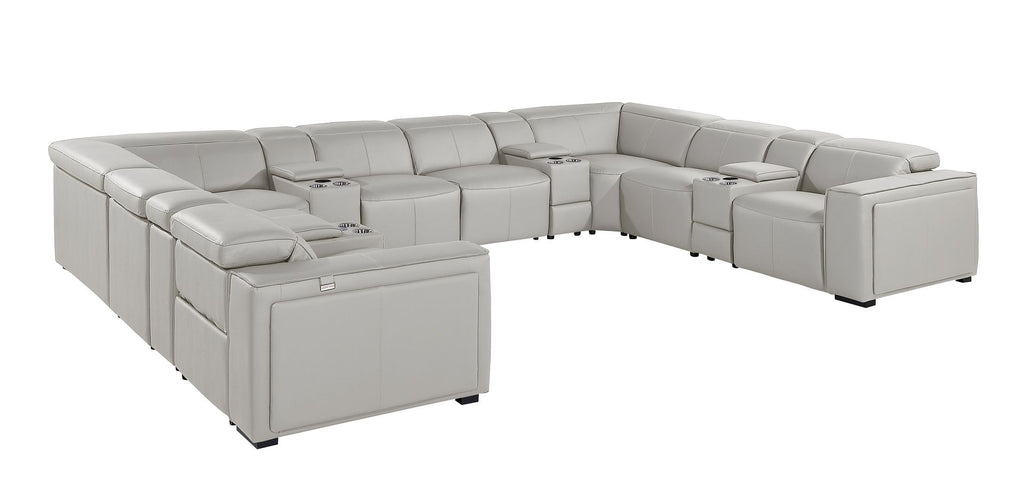 1224 Divanitalia 12-Piece U-Shaped Sectional Sofa in Top Grain Italian Leather with 4 Power Recliners & Power Headrests
