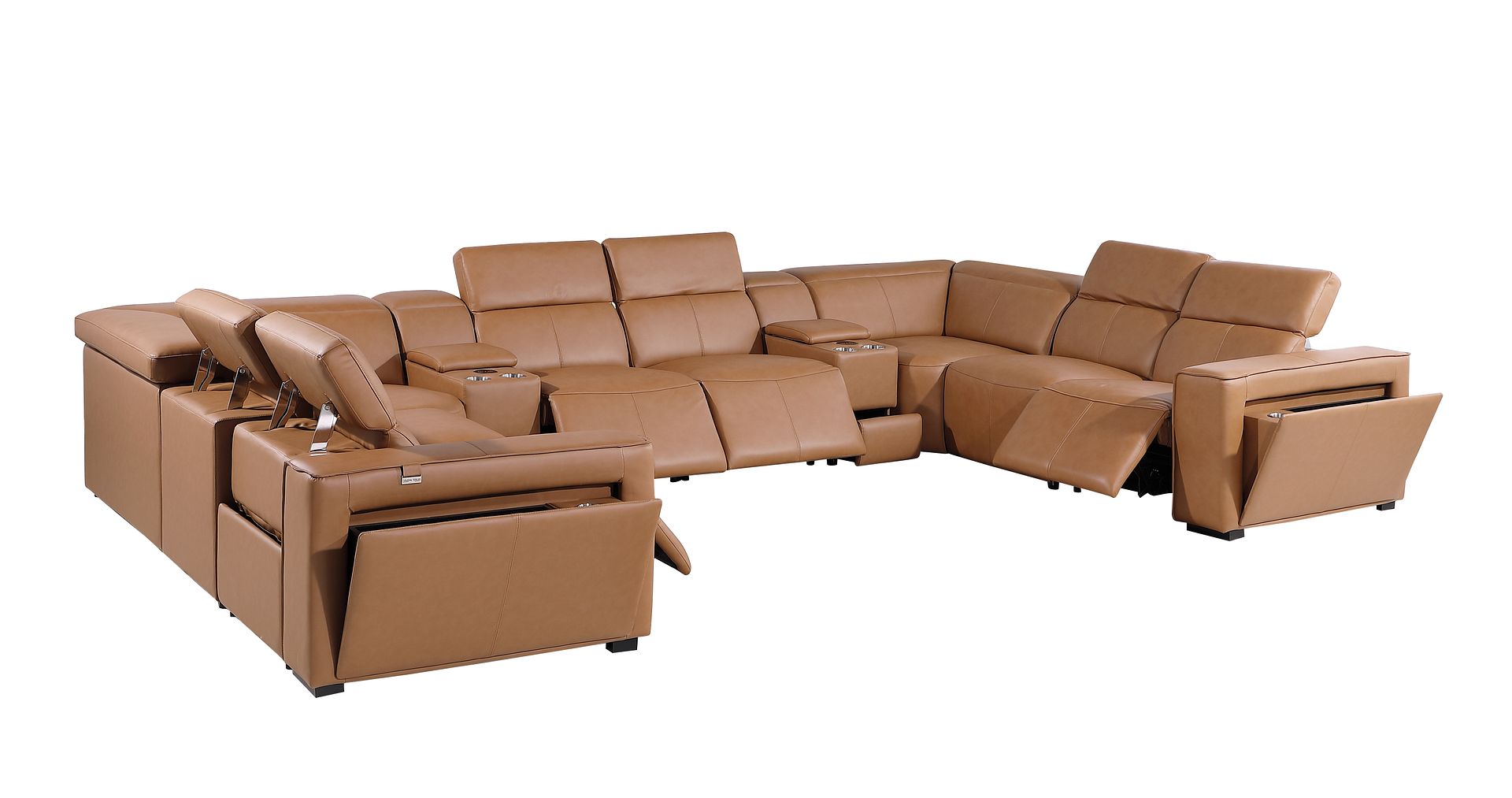 1224 Divanitalia 10-Piece U-Shaped Sectional Sofa in Top Grain Italian Leather with 4 Power Recliners & Power Headrests