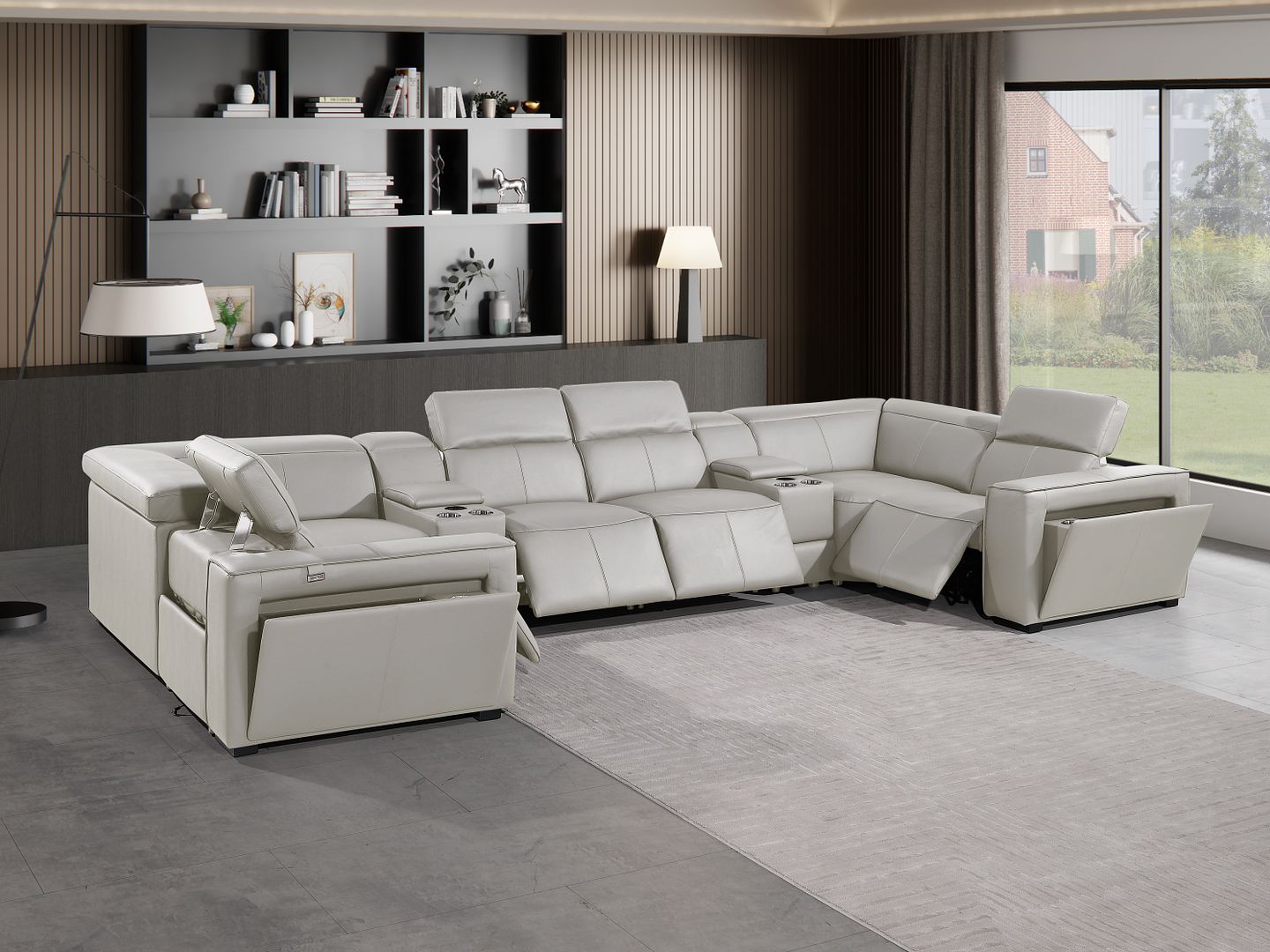 1224 Divanitalia 8-Piece U-Shaped Sectional Sofa in Top Grain Italian Leather with 4 Power Recliners & Power Headrests