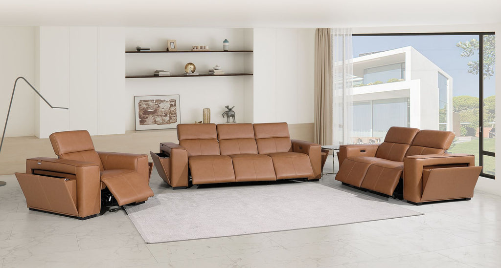 1224 Divanitalia 6-Piece Modular Power Reclining Sofa, Loveseat & Chair Set in Top Grain Italian Leather with 6 Power Recliners & Power Headrests - Cognac - SKU 1224-COGNAC-6.6-HT-3PC - view 2