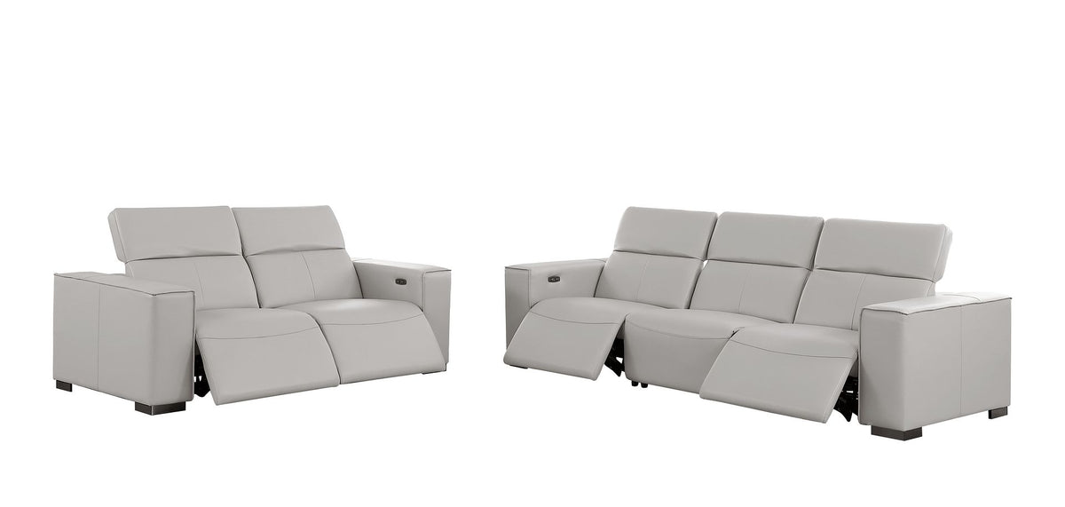 1208 Leather Reclining Set - Sofa & Loveseat with 4 Power Recliners - Light Grey - SKU 1208-LT-GREY-5.4-HT-2PC - view 4
