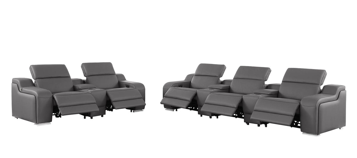 1116 Divanitalia 8-Piece Modular Power Reclining Sofa & Loveseat Set in Top Grain Italian Leather with 5 Power Recliners & Power Headrests - Dark Grey - SKU 1116-DK-GREY-8.5-HT - view 5