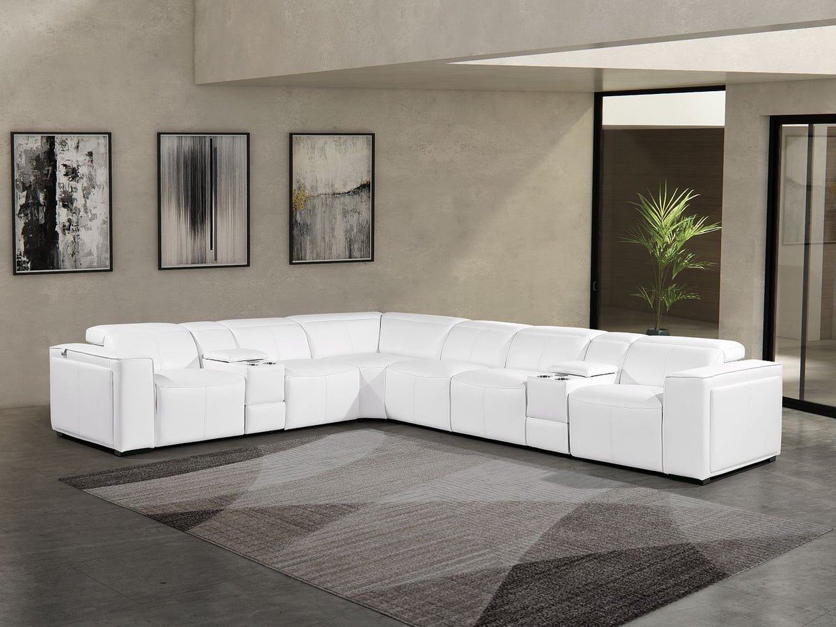 1224 Divanitalia 8-Piece L-Shaped Sectional Sofa in Top Grain Italian Leather with 3 Power Recliners & Power Headrests - White - SKU 1224-WHITE-8PC-3PWR-SECTIONAL