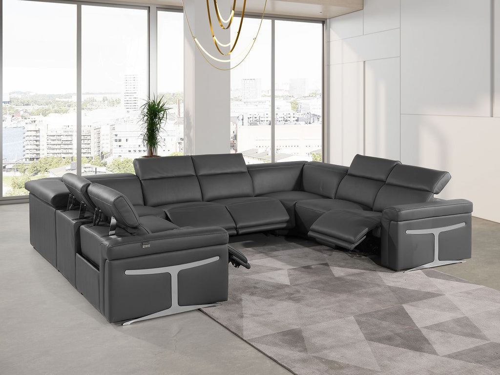 1126 Divanitalia 8-Piece U-Shaped Sectional Sofa in Top Grain Italian Leather with 4 Power Recliners & Power Headrests