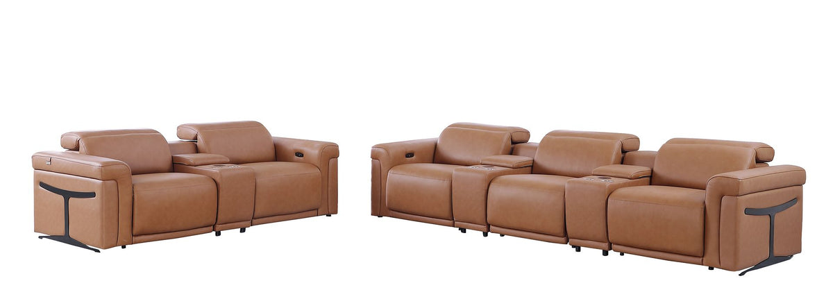 1126 Divanitalia 8-Piece Modular Power Reclining Sofa & Loveseat Set in Top Grain Italian Leather with 5 Power Recliners & Power Headrests - Cognac - SKU 1126-COGNAC-8.5-HT - view 3
