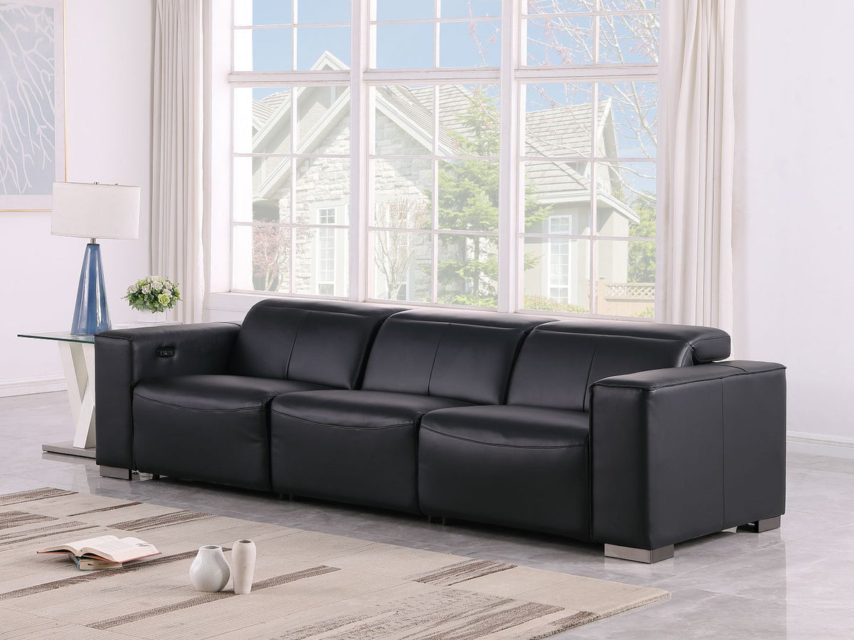 1208 Genuine Leather Triple Power Reclining Sofa - Black - SKU 1208-BLACK-3.3-HT