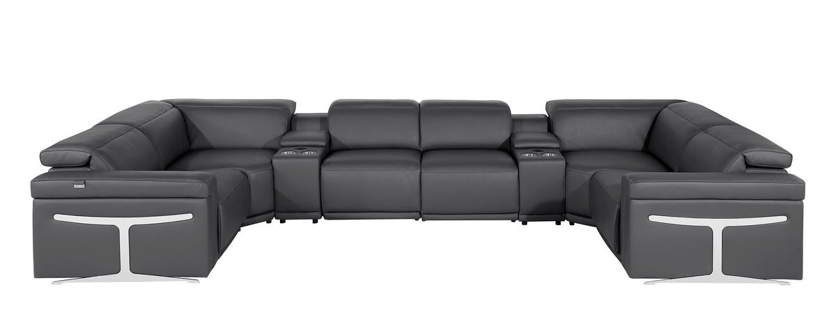 1126 Divanitalia 8-Piece U-Shaped Sectional Sofa in Top Grain Italian Leather with 4 Power Recliners & Power Headrests - Dark Grey - SKU 1126-DK_GREY-8PC-4PWR-U-SECTIONAL-GROUP - view 3