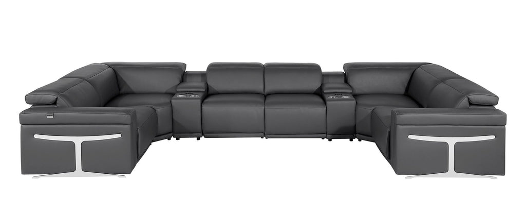1126 Divanitalia 8-Piece U-Shaped Sectional Sofa in Top Grain Italian Leather with 4 Power Recliners & Power Headrests