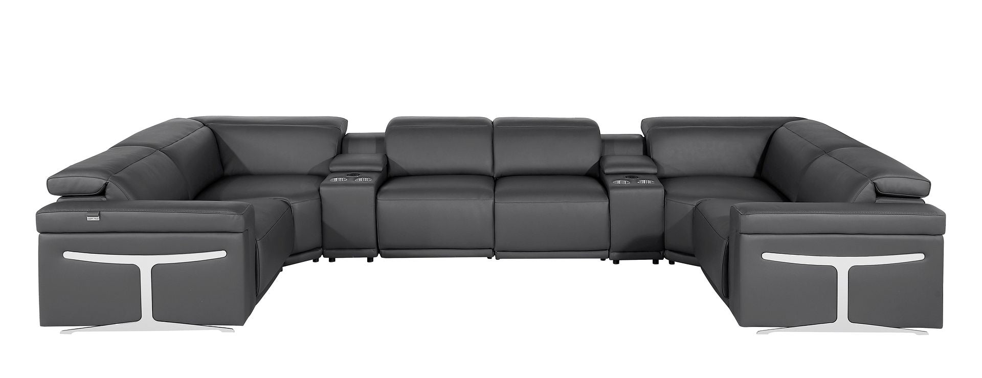 1126 Divanitalia 8-Piece U-Shaped Sectional Sofa in Top Grain Italian Leather with 4 Power Recliners & Power Headrests