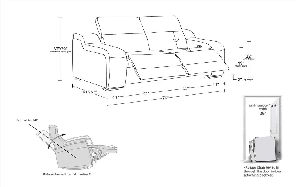 1116 Divanitalia 2-Piece Modular Power Reclining Loveseat in Top Grain Italian Leather with 2 Power Recliners & Power Headrests