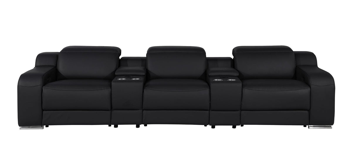 1116 Divanitalia 5-Piece Modular Power Reclining Sofa in Top Grain Italian Leather with 3 Power Recliners & Power Headrests - Black - SKU 1116-BLACK-5.3-HT - view 3