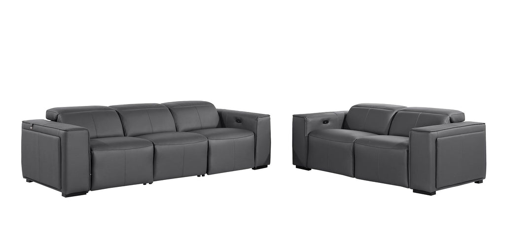 1224 Divanitalia 5-Piece Modular Power Reclining Sofa and Loveseat Set in Top Grain Italian Leather with 4 Power Recliners & Power Headrests - Dark Grey - SKU 1224-DK-GREY-5.4-HT-2PC - view 3