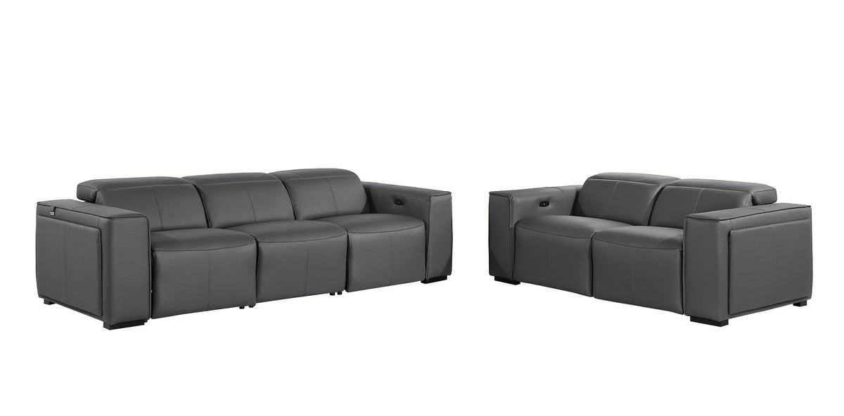 1224 Divanitalia 5-Piece Modular Power Reclining Sofa and Loveseat Set in Top Grain Italian Leather with 4 Power Recliners & Power Headrests - Dark Grey - SKU 1224-DK-GREY-5.4-HT-2PC - view 3