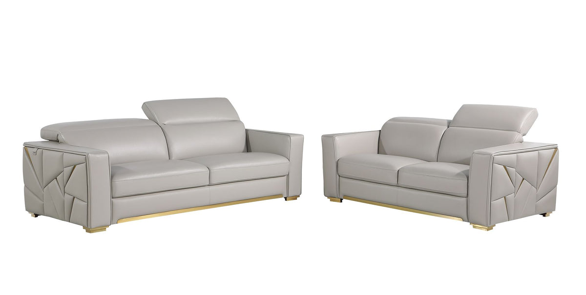 1120 Divanitalia 2-Piece Sofa Set with Adjustable Headrest in Top-grain Italian Leather - Light Grey - SKU 1120-LT-GREY-2PC - view 2