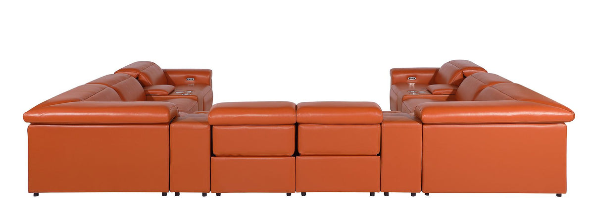 1126 Divanitalia 12-Piece U-Shaped Sectional Sofa in Top Grain Italian Leather with 4 Power Recliners & Power Headrests - Camel - SKU 1126-CAMEL-12PC-4PWR-U-SECTIONAL-GROUP - view 7