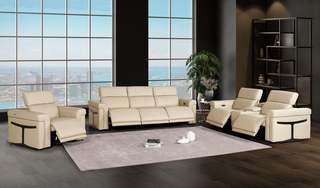 1126 Divanitalia 7-Piece Modular Power Reclining Sofa, Loveseat & Chair Set in Top Grain Italian Leather with 6 Power Recliners & Power Headrests - Beige - SKU 1126-BEIGE-7.6-HT-3PC - view 2
