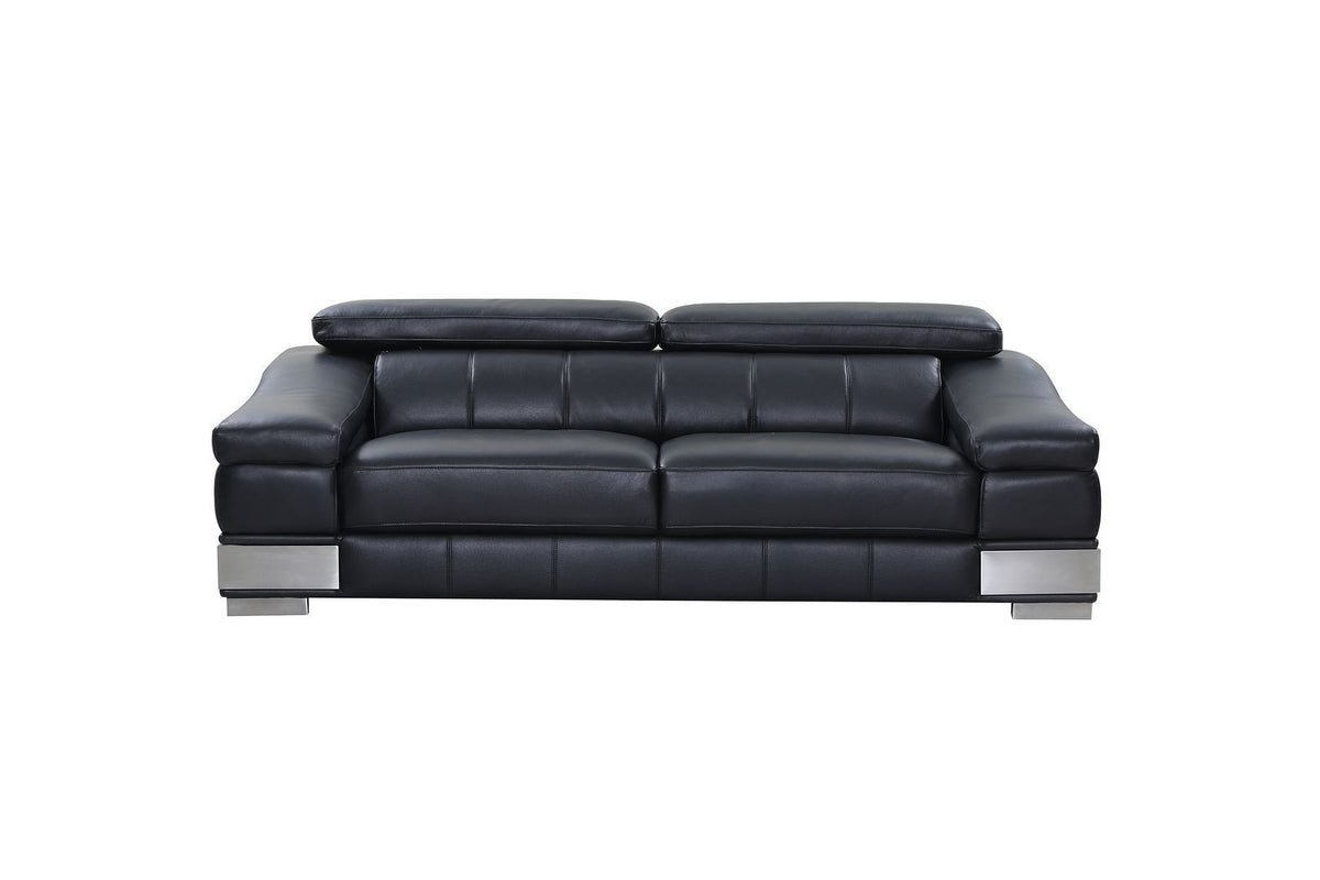 415 Divanitalia Sofa with Adjustable Headrest in Top-grain Italian Leather - Black - SKU 415-S-BLACK