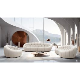Yolonda - Modern Curved Beige Fabric Sofa Set