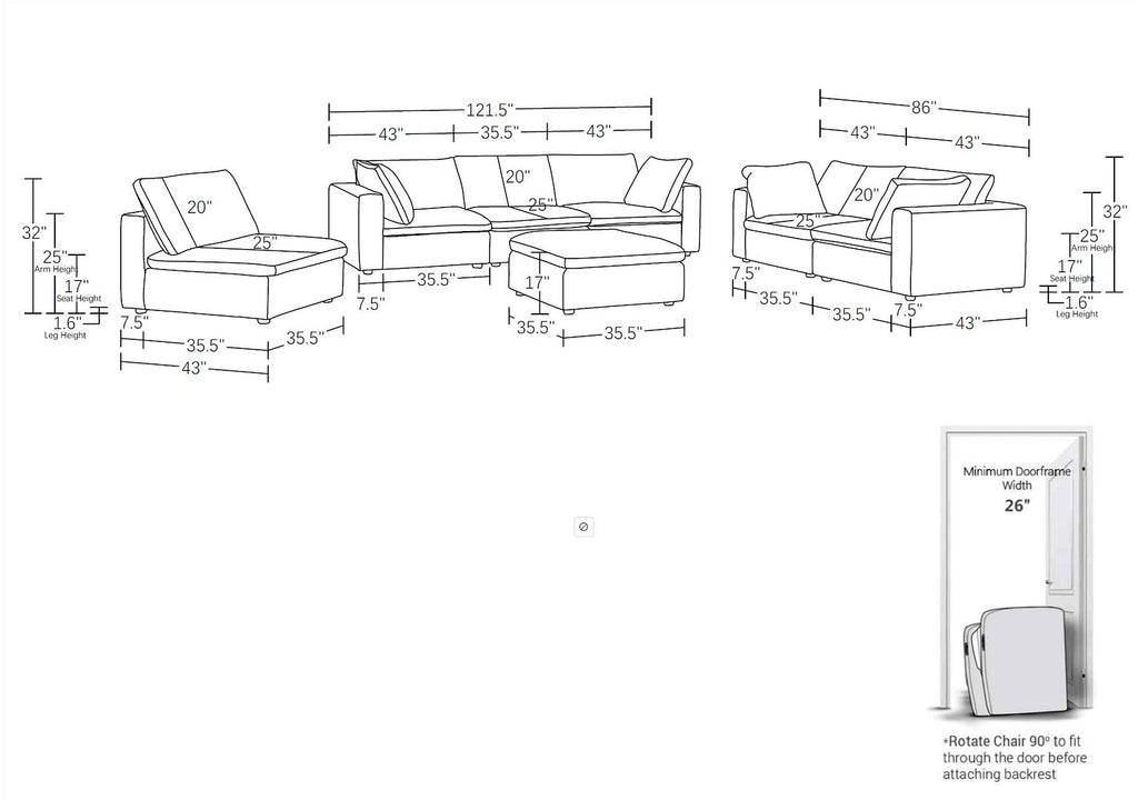 1100 Divanitalia 3-Piece Sofa Set with Ottoman - Top-grain Italian Leather