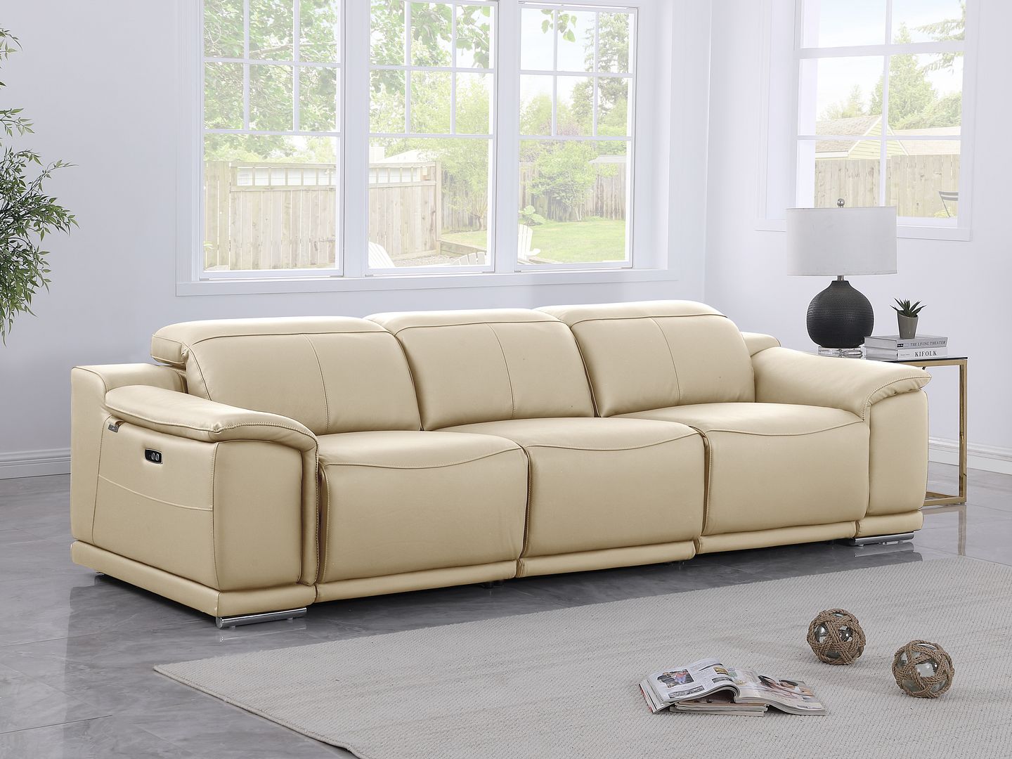 9762 Divanitalia 3-Piece Modular Power Reclining Sofa with 3 Power Recliners in Top Grain Italian Leather - Beige