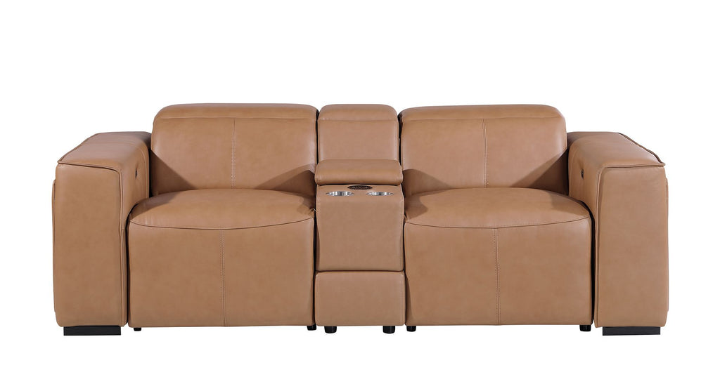 1224 Divanitalia 3-Piece Modular Power Reclining Loveseat in Top Grain Italian Leather with 2 Power Recliners & Power Headrests - Cognac - SKU 1224-COGNAC-3.2-HT - view 3