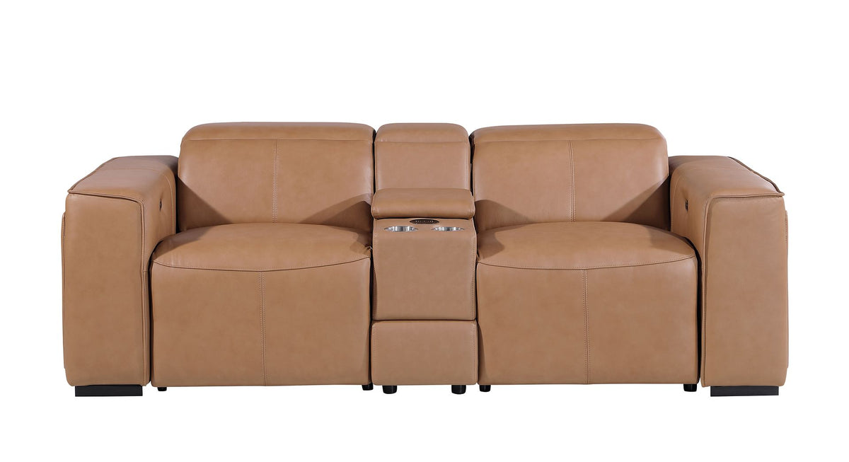 1224 Divanitalia 3-Piece Modular Power Reclining Loveseat in Top Grain Italian Leather with 2 Power Recliners & Power Headrests - Cognac - SKU 1224-COGNAC-3.2-HT - view 3