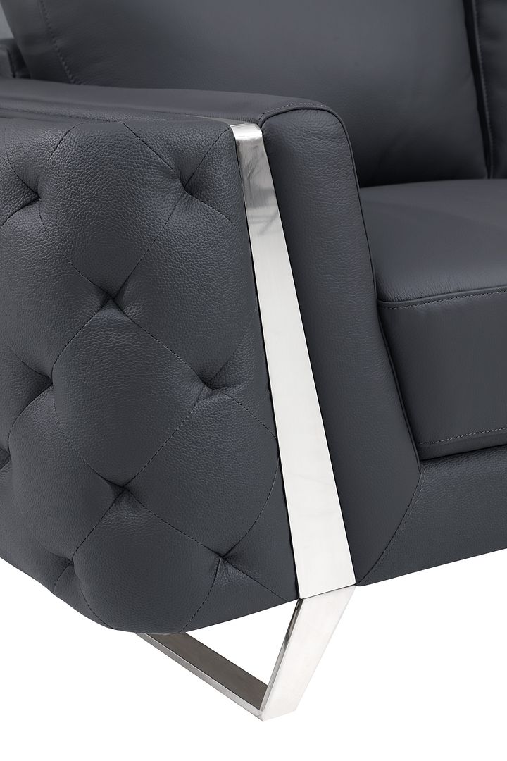 1050 Divanitalia 3-Piece Sofa Set in Top-grain Italian Leather - Dark Grey - SKU 1050-DK-GRAY-2PC - view 15