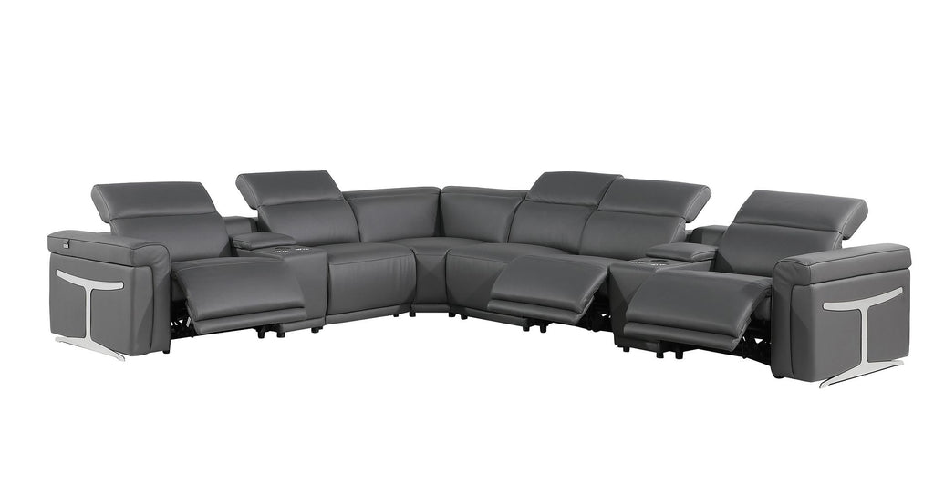 1126 Divanitalia 8-Piece L-Shaped Sectional Sofa in Top Grain Italian Leather with 3 Power Recliners & Power Headrests - Dark Grey - SKU 1126-DK-GREY-SEC-8PC-3PWR-SECTIONAL-GROUP - view 3