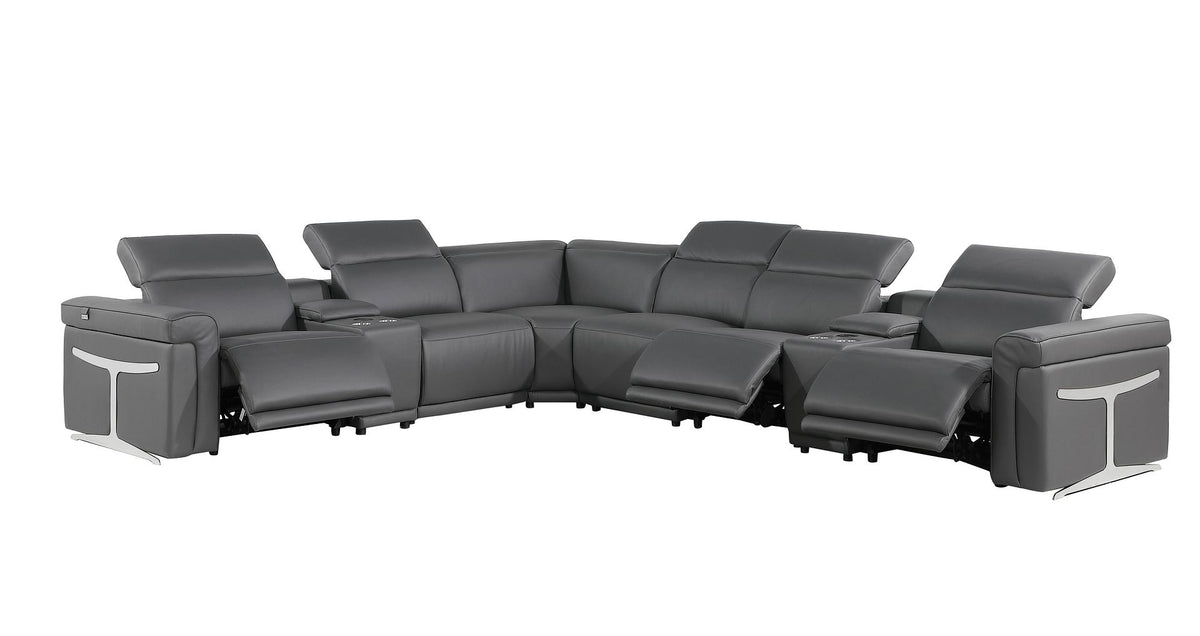 1126 Divanitalia 8-Piece L-Shaped Sectional Sofa in Top Grain Italian Leather with 3 Power Recliners & Power Headrests - Dark Grey - SKU 1126-DK-GREY-SEC-8PC-3PWR-SECTIONAL-GROUP - view 3