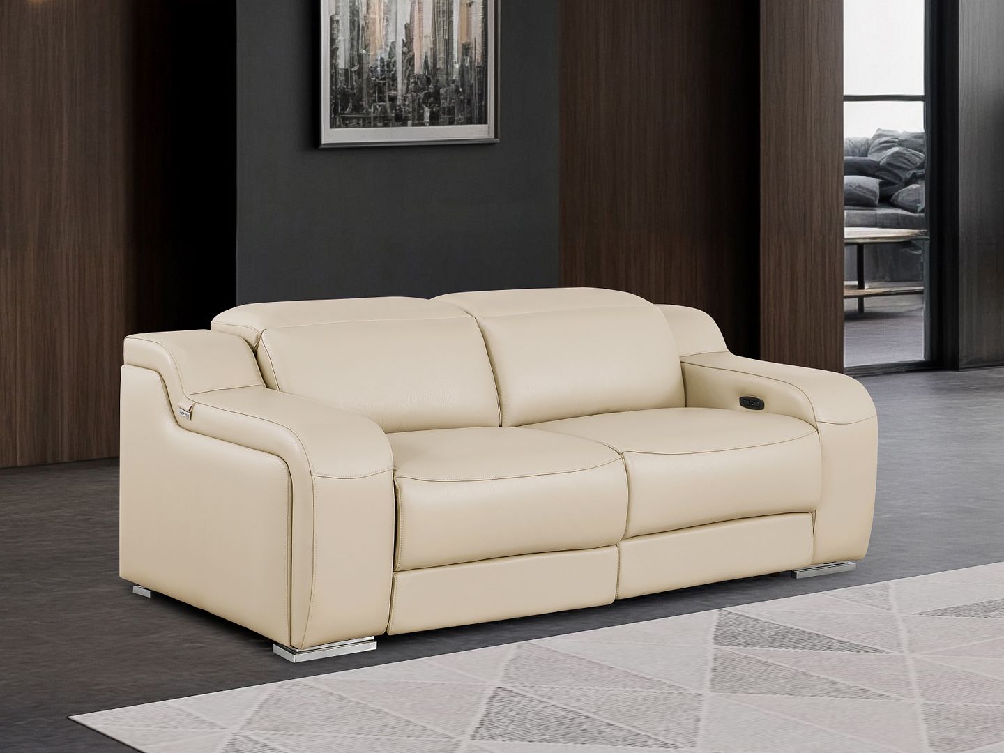 1116 Divanitalia 2-Piece Modular Power Reclining Loveseat in Top Grain Italian Leather with 2 Power Recliners & Power Headrests - Beige