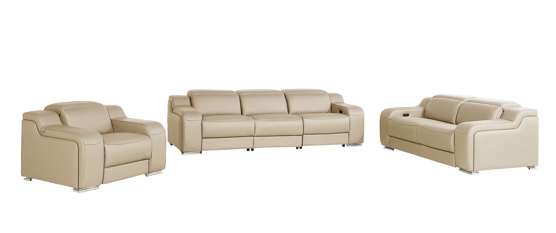 1116 Divanitalia 6-Piece Modular Power Reclining Sofa, Loveseat & Chair Set in Top Grain Italian Leather with 6 Power Recliners & Power Headrests