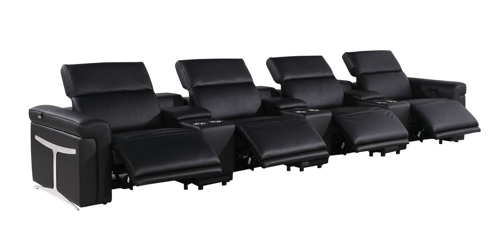 1126 Divanitalia 7-Piece Modular Power Reclining Sofa in Top Grain Italian Leather with 4 Power Recliners & Power Headrests - Black - SKU 1126-BLACK-7.4-HT - view 5