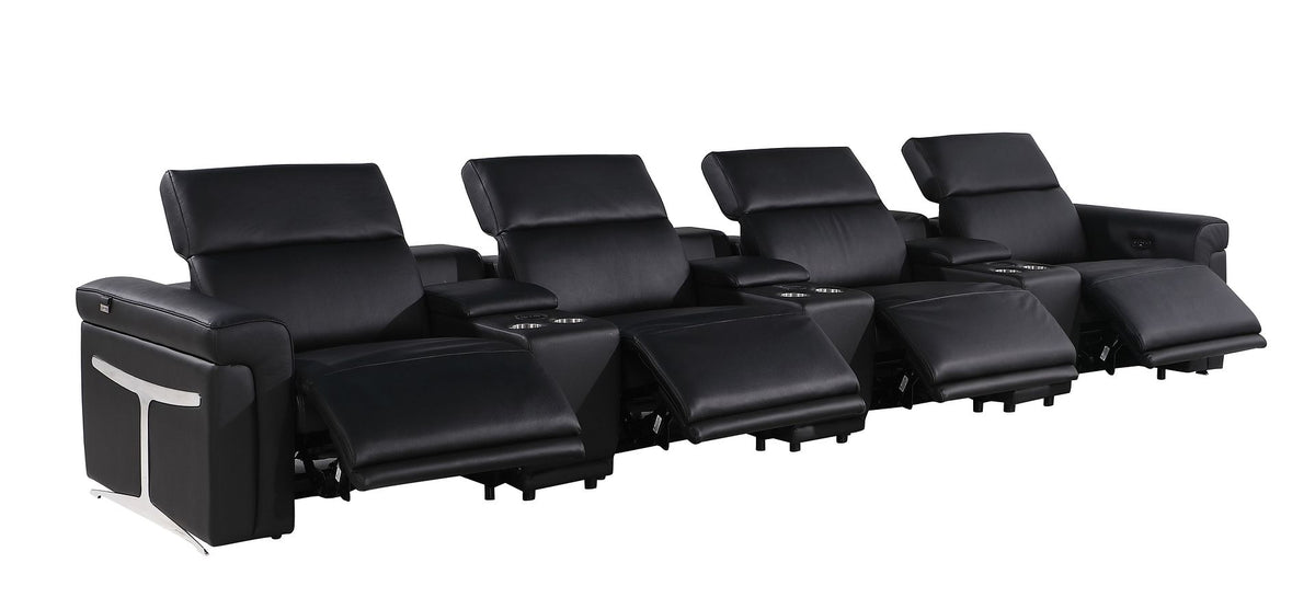 1126 Divanitalia 7-Piece Modular Power Reclining Sofa in Top Grain Italian Leather with 4 Power Recliners & Power Headrests - Black - SKU 1126-BLACK-7.4-HT - view 5