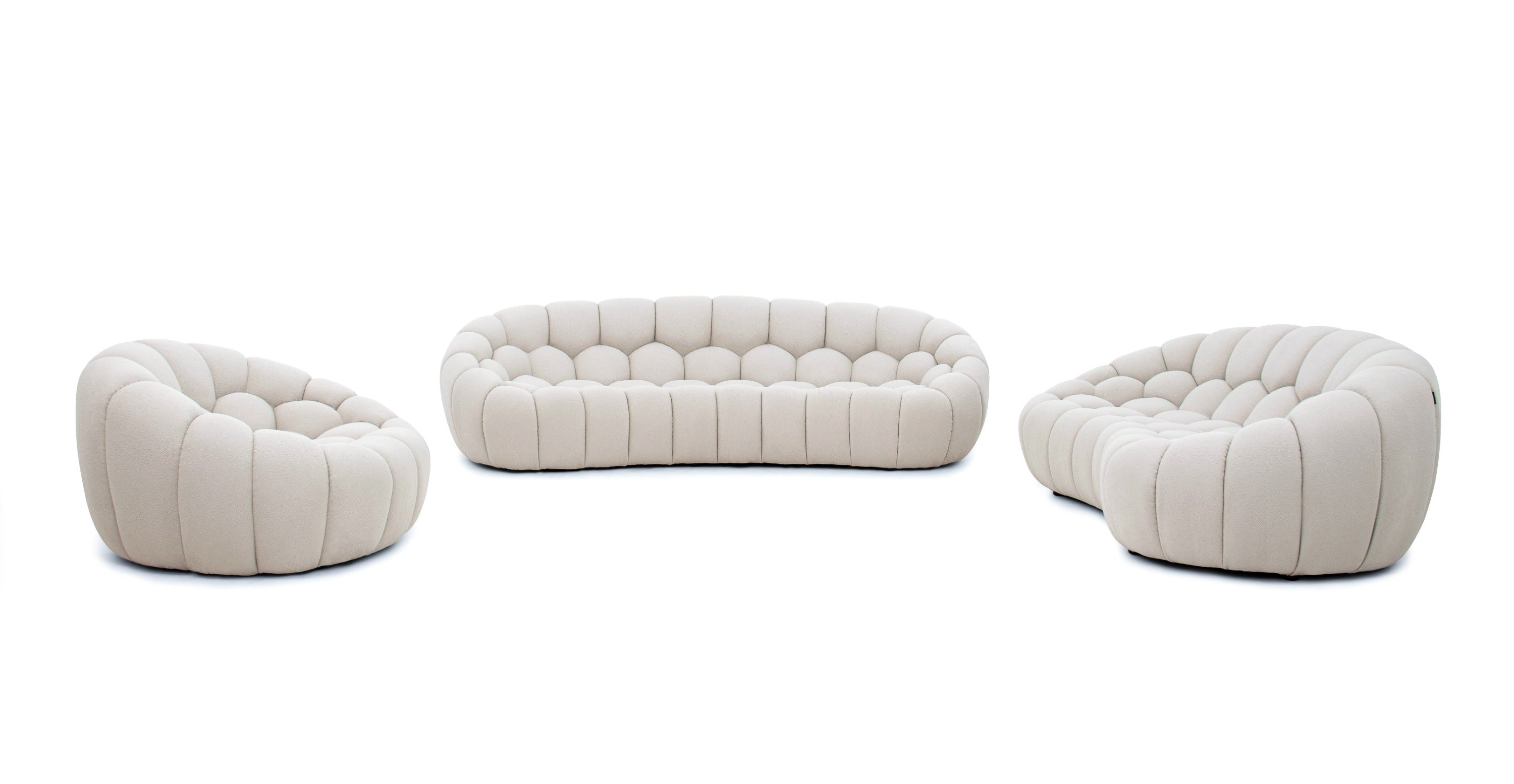 Yolonda - Modern Curved Beige Fabric Loveseat
