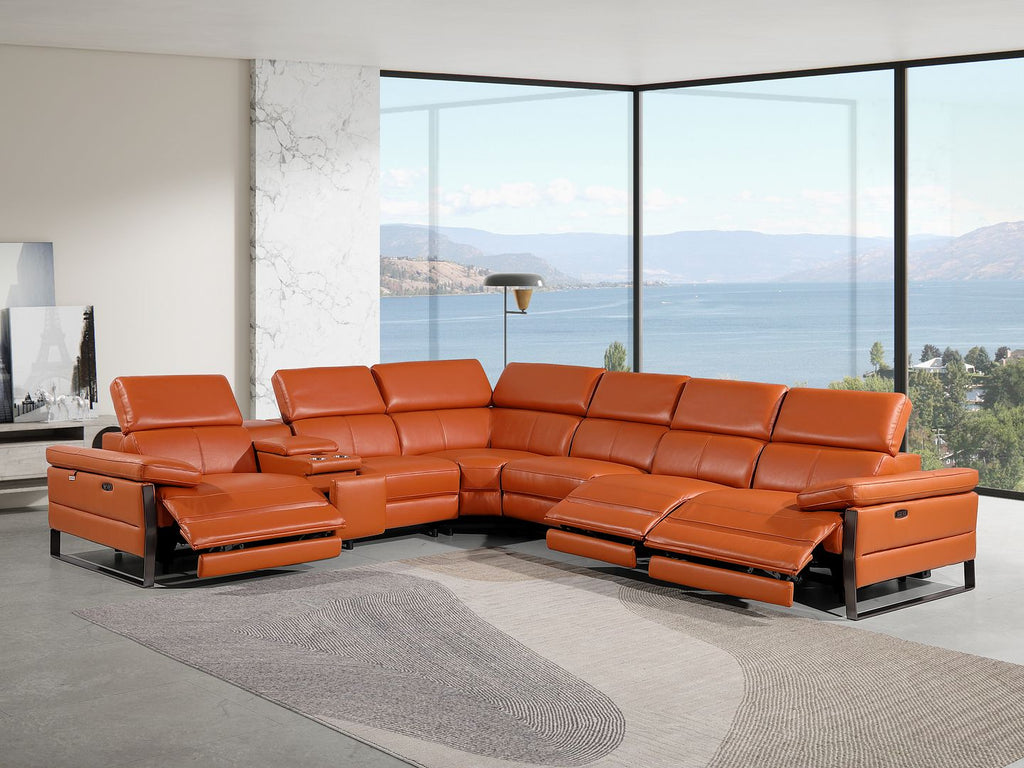 1246 Divanitalia 7-Piece L-Shaped Modular Power Reclining Sectional Sofa with 3 Power Recliners and Power Headrests - Top Grain Italian Leather