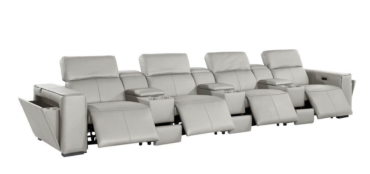 1224 Divanitalia 7-Piece Modular Power Reclining Sofa in Top Grain Italian Leather with 4 Power Recliners & Power Headrests - Light Grey - SKU 1224-LT-GREY-S-7.4-HT - view 5