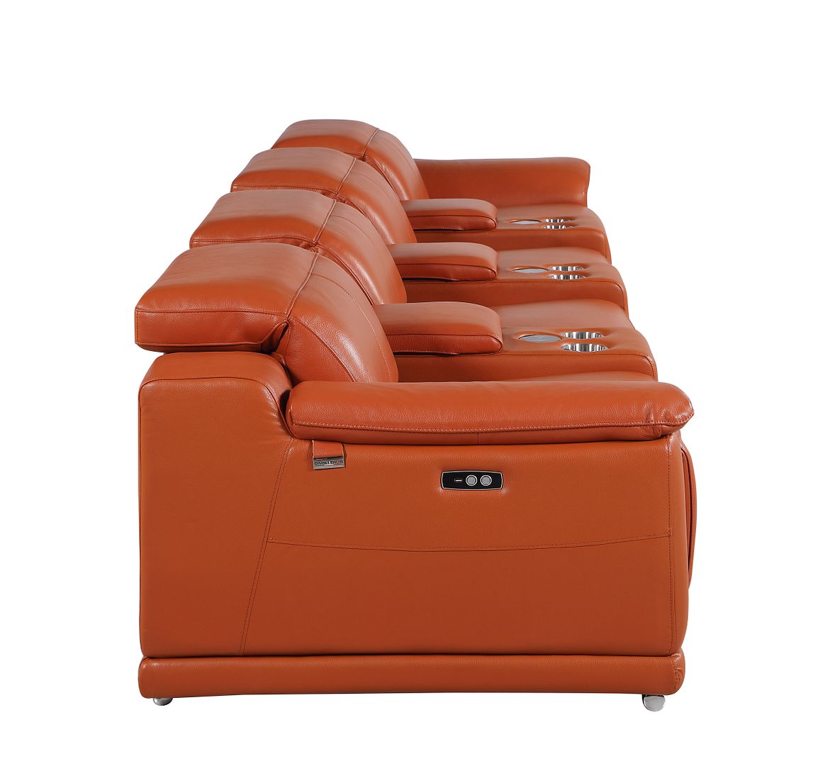 9762 Divanitalia 7-Piece Modular Top Grain Italian Leather Power Reclining Sofa with 4 Power Recliners