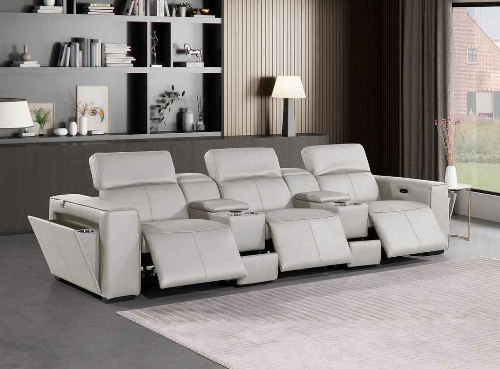 1224 Divanitalia 5-Piece Modular Power Reclining Sofa in Top Grain Italian Leather with 3 Power Recliners & Power Headrests - Light Grey - SKU 1224-LT-GREY-5.3-HT - view 2