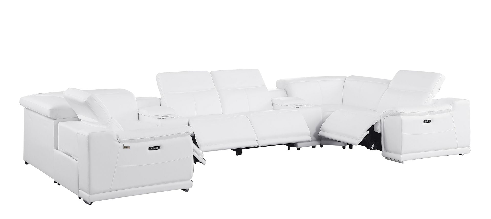 9762 Divanitalia 8-Piece U-Shaped Top Grain Italian Leather Sectional Sofa with 4 Power Recliners