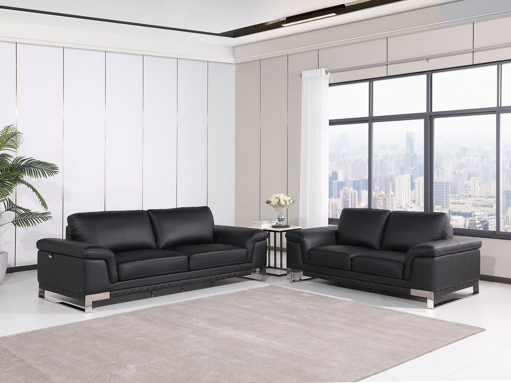 411 Divanitalia 2-Piece Sofa Set in Top-grain Italian Leather - Black - SKU 411- BLACK 2PC (S/L) - GROUP