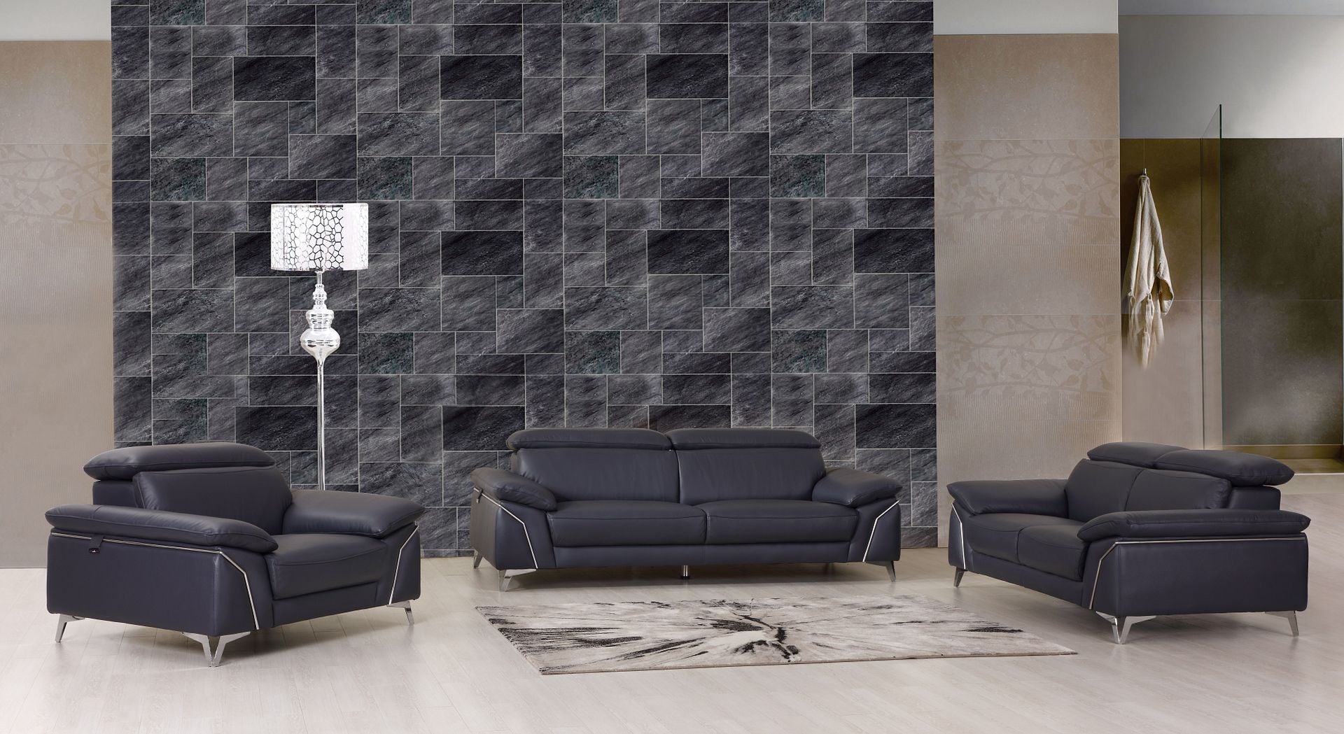 727 Divanitalia 3-Piece Sofa Set with Adjustable Headrest in Top-grain Italian Leather - Navy